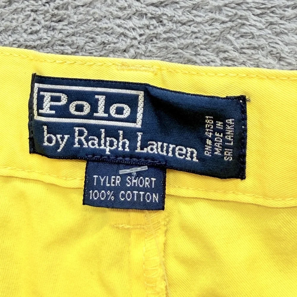 Polo Ralph Lauren Shorts Mens Measured 38x9 Yellow Chino Pleated Tyler Short